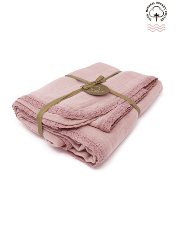 Dusty Pink Organic Muslin Cloth with Lace Trim